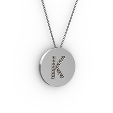 K Baş Harf Kolye - Dumanlı kuvars 18 ayar beyaz altın kolye (40 cm gümüş rolo zincir) #10mnbit