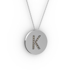 K Baş Harf Kolye - Dumanlı kuvars 18 ayar beyaz altın kolye (40 cm gümüş rolo zincir) #14zyjc6