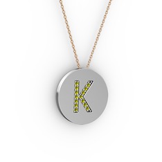 K Baş Harf Kolye - Peridot 925 ayar gümüş kolye (40 cm rose altın rolo zincir) #1ac9lwz