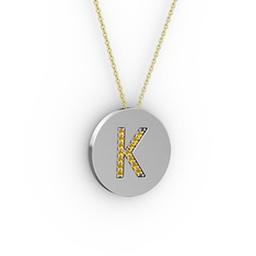 K Baş Harf Kolye - Sitrin 14 ayar beyaz altın kolye (40 cm altın rolo zincir) #1j3vbd