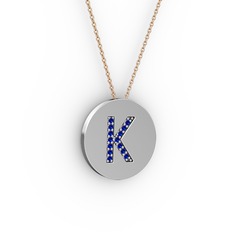 K Baş Harf Kolye - Lab safir 14 ayar beyaz altın kolye (40 cm gümüş rolo zincir) #1odasoo
