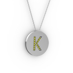 K Baş Harf Kolye - Peridot 925 ayar gümüş kolye (40 cm beyaz altın rolo zincir) #1oeiu8e