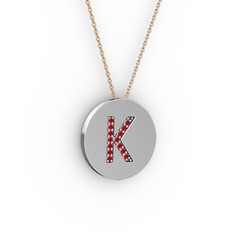 K Baş Harf Kolye - Garnet 925 ayar gümüş kolye (40 cm rose altın rolo zincir) #1x7ug0r