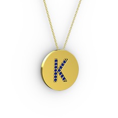 K Baş Harf Kolye - Lab safir 8 ayar altın kolye (40 cm gümüş rolo zincir) #1xcnwhb