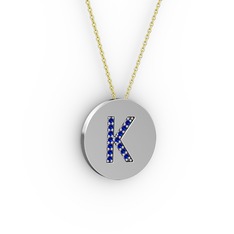 K Baş Harf Kolye - Lab safir 925 ayar gümüş kolye (40 cm gümüş rolo zincir) #1y6usha
