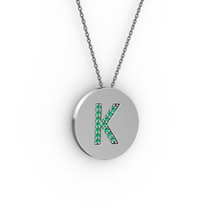 K Baş Harf Kolye - Yeşil kuvars 14 ayar beyaz altın kolye (40 cm gümüş rolo zincir) #821ekq