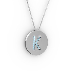 K Baş Harf Kolye - Akuamarin 925 ayar gümüş kolye (40 cm beyaz altın rolo zincir) #buze4s