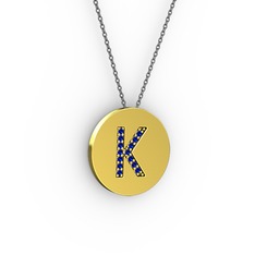 K Baş Harf Kolye - Lab safir 14 ayar altın kolye (40 cm gümüş rolo zincir) #erbkn5