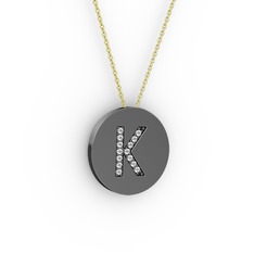 K Baş Harf Kolye - Swarovski 925 ayar siyah rodyum kaplama gümüş kolye (40 cm gümüş rolo zincir) #febke4
