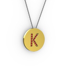 K Baş Harf Kolye - Garnet 8 ayar altın kolye (40 cm gümüş rolo zincir) #ggpbl9