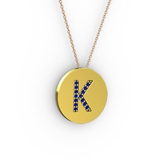 K Baş Harf Kolye - Lab safir 14 ayar altın kolye (40 cm gümüş rolo zincir) #idd23b