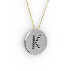 K Baş Harf Kolye - Siyah zirkon 925 ayar gümüş kolye (40 cm altın rolo zincir) #if8e8j