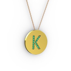 K Baş Harf Kolye - Yeşil kuvars 8 ayar altın kolye (40 cm gümüş rolo zincir) #pzslmg