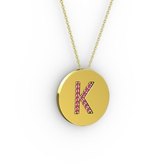 K Baş Harf Kolye - Rodolit garnet 8 ayar altın kolye (40 cm altın rolo zincir) #pzt2rc