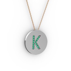 K Baş Harf Kolye - Yeşil kuvars 14 ayar beyaz altın kolye (40 cm gümüş rolo zincir) #tfd2u4