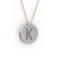 K Baş Harf Kolye - Dumanlı kuvars 14 ayar beyaz altın kolye (40 cm gümüş rolo zincir) #tvc87n