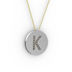 K Baş Harf Kolye - Dumanlı kuvars 14 ayar beyaz altın kolye (40 cm gümüş rolo zincir) #yin10g
