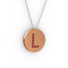 L Baş Harf Kolye - Garnet 18 ayar rose altın kolye (40 cm beyaz altın rolo zincir) #1326x7n