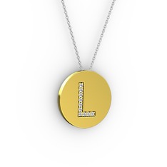 L Baş Harf Kolye - Beyaz zirkon 18 ayar altın kolye (40 cm gümüş rolo zincir) #13nsom3