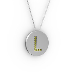 L Baş Harf Kolye - Peridot 14 ayar beyaz altın kolye (40 cm beyaz altın rolo zincir) #14xqded