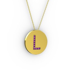 L Baş Harf Kolye - Ametist 925 ayar altın kaplama gümüş kolye (40 cm altın rolo zincir) #16f7h6a