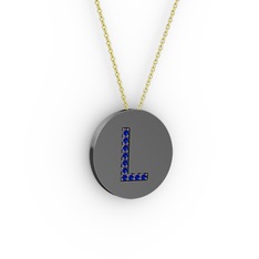 L Baş Harf Kolye - Lab safir 925 ayar siyah rodyum kaplama gümüş kolye (40 cm altın rolo zincir) #171gh5y