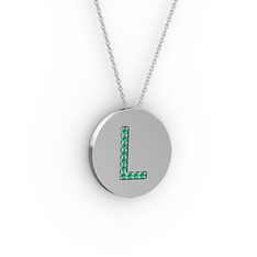L Baş Harf Kolye - Yeşil kuvars 925 ayar gümüş kolye (40 cm beyaz altın rolo zincir) #1atbqwj