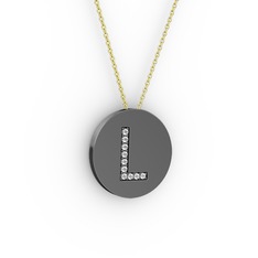 L Baş Harf Kolye - Pırlanta 925 ayar siyah rodyum kaplama gümüş kolye (0.088 karat, 40 cm gümüş rolo zincir) #1ciubwj