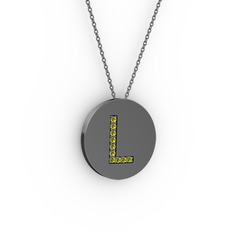 L Baş Harf Kolye - Peridot 925 ayar siyah rodyum kaplama gümüş kolye (40 cm gümüş rolo zincir) #1f7x7cz