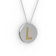 L Baş Harf Kolye - Sitrin 18 ayar beyaz altın kolye (40 cm beyaz altın rolo zincir) #1j2cj2x