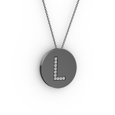 L Baş Harf Kolye - Pırlanta 925 ayar siyah rodyum kaplama gümüş kolye (0.088 karat, 40 cm gümüş rolo zincir) #1l75wrq