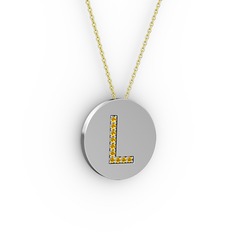 L Baş Harf Kolye - Sitrin 925 ayar gümüş kolye (40 cm altın rolo zincir) #1pjts7y