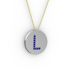 L Baş Harf Kolye - Lab safir 925 ayar gümüş kolye (40 cm altın rolo zincir) #1psejx0