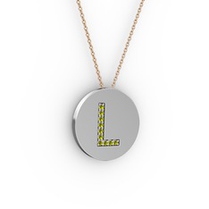 L Baş Harf Kolye - Peridot 14 ayar beyaz altın kolye (40 cm rose altın rolo zincir) #1rexm0z