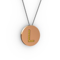 L Baş Harf Kolye - Sitrin 18 ayar rose altın kolye (40 cm gümüş rolo zincir) #1tg3sp2