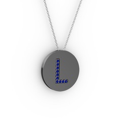 L Baş Harf Kolye - Lab safir 925 ayar siyah rodyum kaplama gümüş kolye (40 cm beyaz altın rolo zincir) #1tich2o