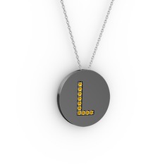 L Baş Harf Kolye - Sitrin 925 ayar siyah rodyum kaplama gümüş kolye (40 cm beyaz altın rolo zincir) #1w0yze7