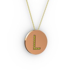 L Baş Harf Kolye - Peridot 18 ayar rose altın kolye (40 cm altın rolo zincir) #4m88cl