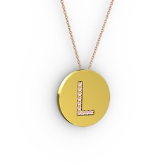 L Baş Harf Kolye - Pembe kuvars 8 ayar altın kolye (40 cm rose altın rolo zincir) #4mg3f0