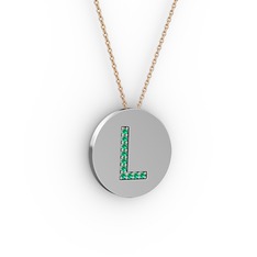 L Baş Harf Kolye - Yeşil kuvars 14 ayar beyaz altın kolye (40 cm gümüş rolo zincir) #52sky7