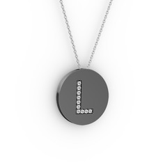 L Baş Harf Kolye - Beyaz zirkon 925 ayar siyah rodyum kaplama gümüş kolye (40 cm gümüş rolo zincir) #5dajuy