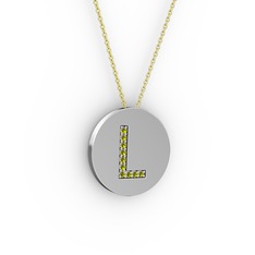 L Baş Harf Kolye - Peridot 14 ayar beyaz altın kolye (40 cm altın rolo zincir) #9g7lsw