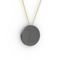 L Baş Harf Kolye - Dumanlı kuvars 925 ayar siyah rodyum kaplama gümüş kolye (40 cm altın rolo zincir) #bf6y19