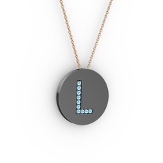 L Baş Harf Kolye - Akuamarin 925 ayar siyah rodyum kaplama gümüş kolye (40 cm gümüş rolo zincir) #cnp1pd