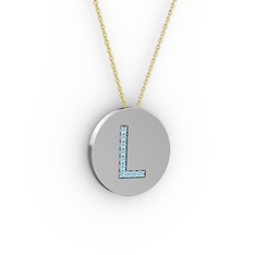 L Baş Harf Kolye - Akuamarin 18 ayar beyaz altın kolye (40 cm gümüş rolo zincir) #gqj3vw