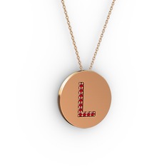 L Baş Harf Kolye - Garnet 14 ayar rose altın kolye (40 cm gümüş rolo zincir) #lzyie3