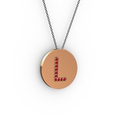 L Baş Harf Kolye - Garnet 8 ayar rose altın kolye (40 cm gümüş rolo zincir) #m59drx