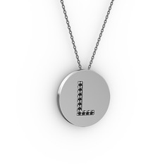 L Baş Harf Kolye - Siyah zirkon 925 ayar gümüş kolye (40 cm gümüş rolo zincir) #tlk1es
