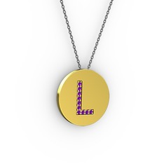 L Baş Harf Kolye - Ametist 18 ayar altın kolye (40 cm gümüş rolo zincir) #tstzps