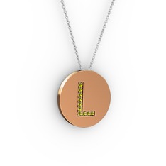 L Baş Harf Kolye - Peridot 8 ayar rose altın kolye (40 cm beyaz altın rolo zincir) #vvn854